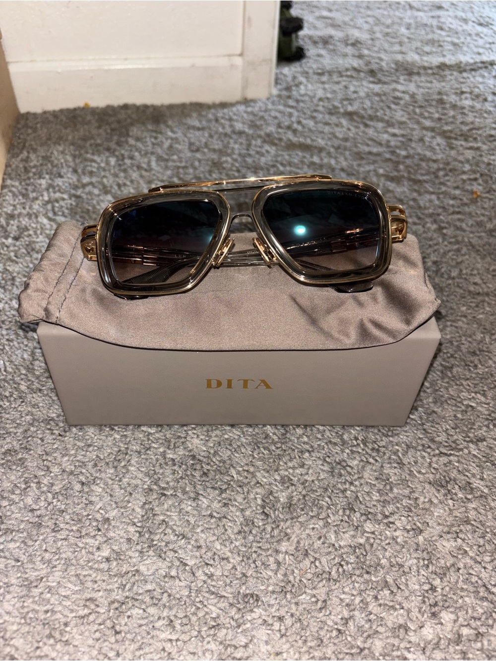 DITA Cream and Black Eyewear Case with Gold Logo